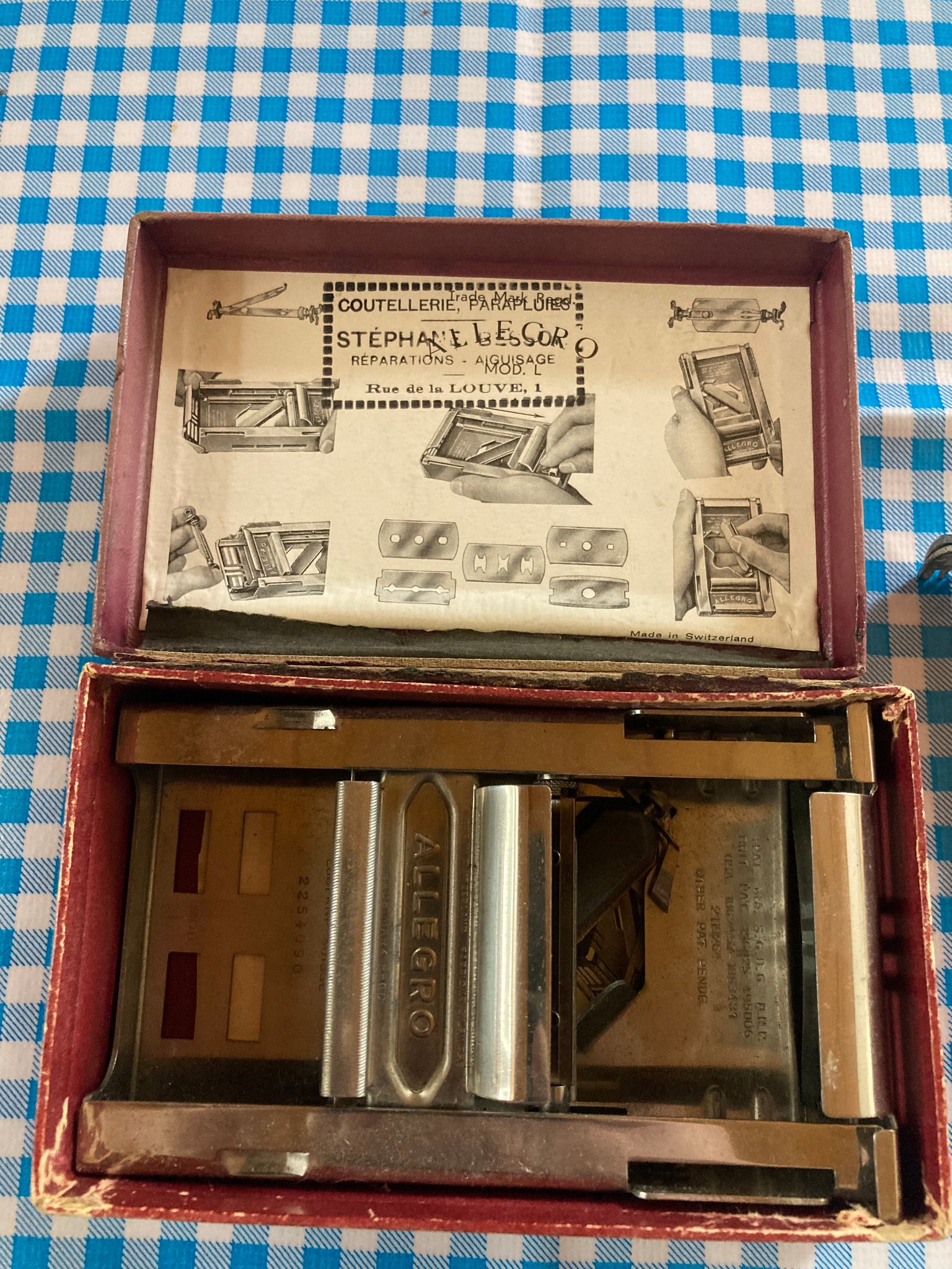 Vintage 1930s Swiss Allegro Safety Razor Blade Sharpener with Box