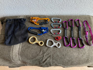 Accessories, Mountaineering, Selection of Harnesses, carabiners, and ascension devices (* This is sold as a complete assembly.)
